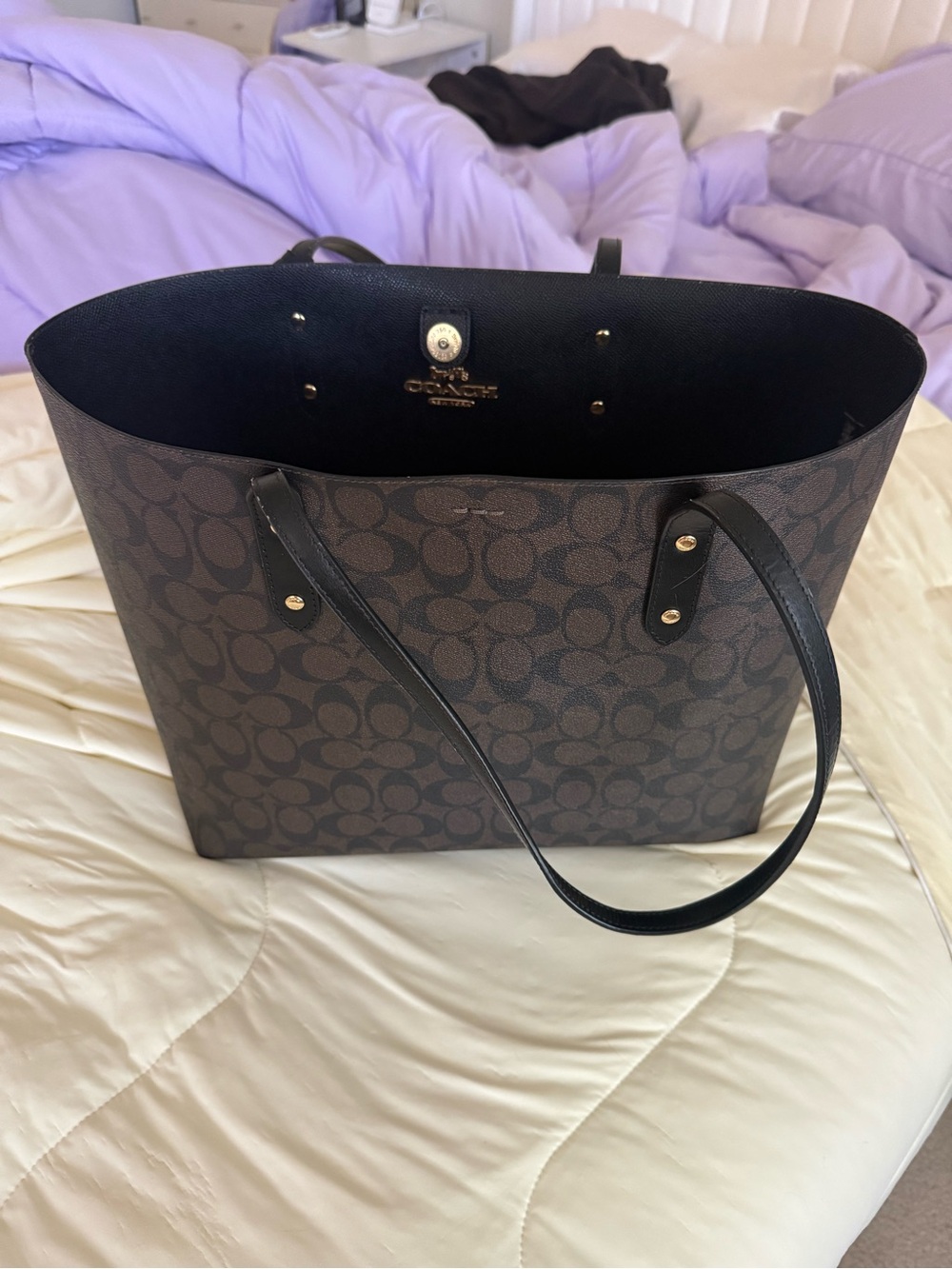Coach Brown Signature Tote with Gold Accents - Picture 5 of 6